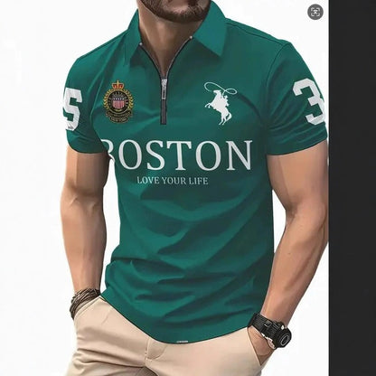 Men's 3D Digital Print Zip-Up Polo Shirt